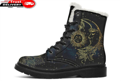 sun and moon faux fur leather boots