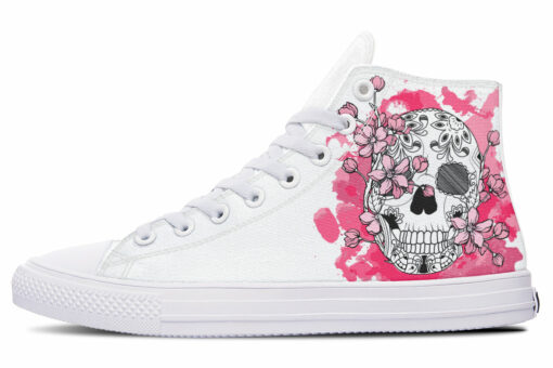 sweet flower and skull high top canvas shoes