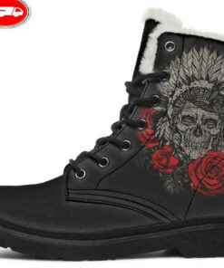 tattoo native chief faux fur leather boots