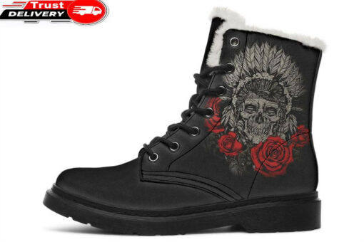 tattoo native chief faux fur leather boots