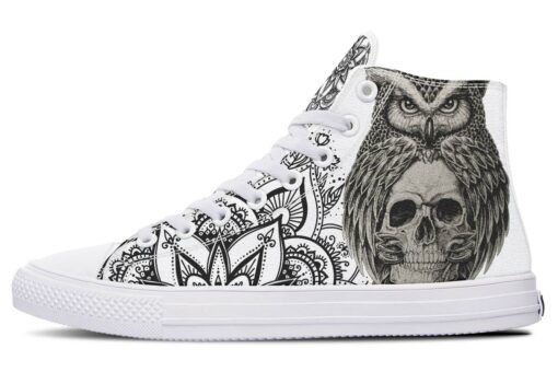 tattoo owl and skull high top canvas shoes