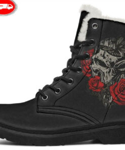 tattoo punisher faux fur leather boots 1