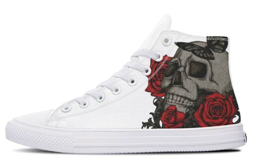 tattoo skeleton white high top canvas shoes
