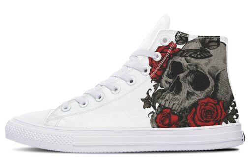 tattoo skull white high top canvas shoes