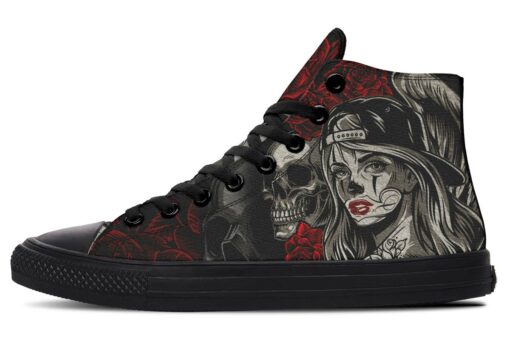 tattoo style skull rose art high top canvas shoes