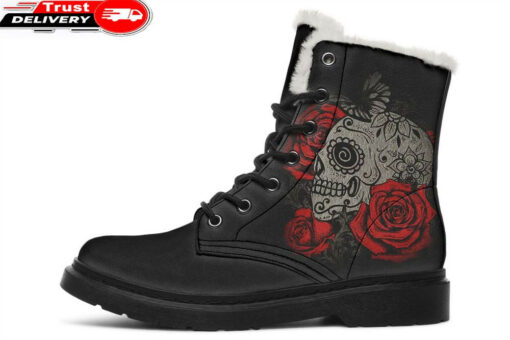tattoo sugar skull faux fur leather boots