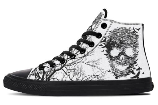 the art of skull and raven high top canvas shoes