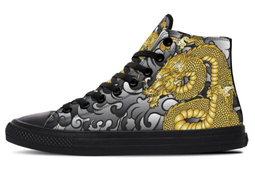 the golden dragon is threatening high top canvas shoes