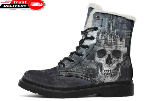 the skull castle faux fur leather boots