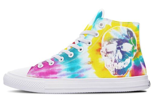 tie dye skeleton high top canvas shoes