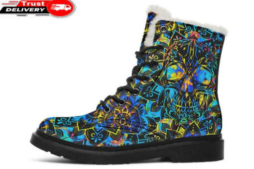 tie dye skull faux fur leather boots