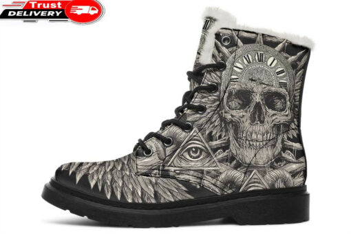 time is running out skull faux fur leather boots