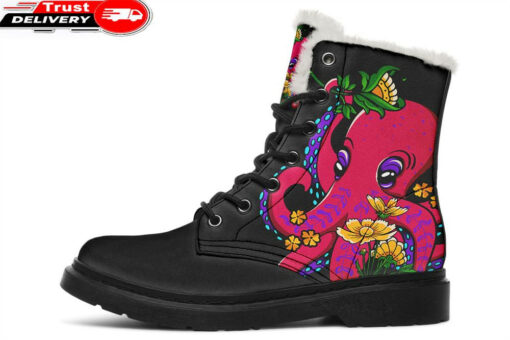 traditional flowers and octopus faux fur leather boots