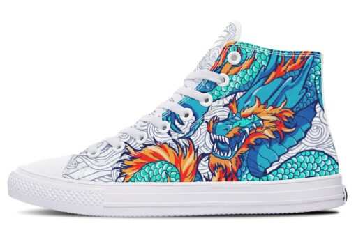 turquoise japanese dragon high top canvas shoes