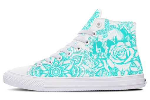 turquoise skull art high top canvas shoes