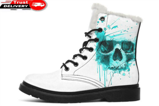 turquoise splash skull faux fur leather boots