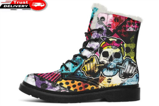 urban lady gym skull faux fur leather boots