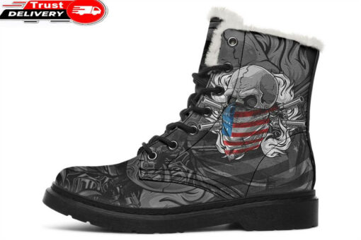 usa outlaw skull faux fur leather boots