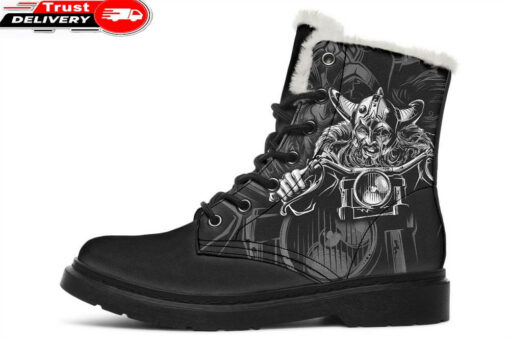 viking rider faux fur leather boots