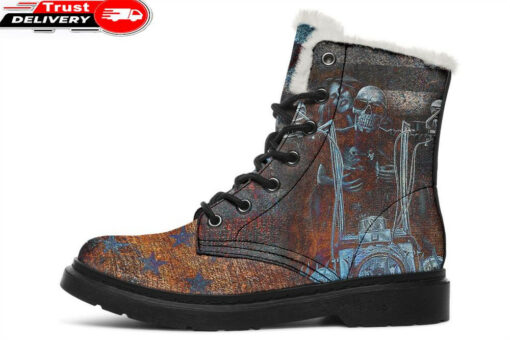 vintage flag rusty chopper skull faux fur leather boots 1
