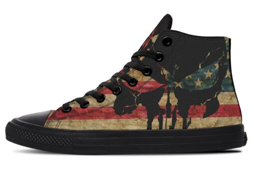 vintage punisher flag high top canvas shoes