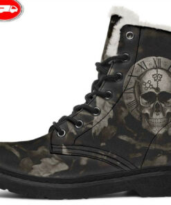 vintage skull clock faux fur leather boots 1