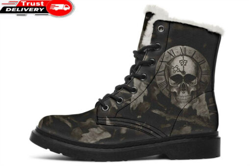 vintage skull clock faux fur leather boots 1