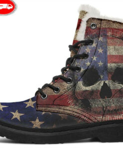 vintage usa flag skull faux fur leather boots 1