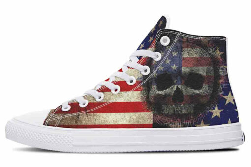 vintage usa flag skull high top canvas shoes