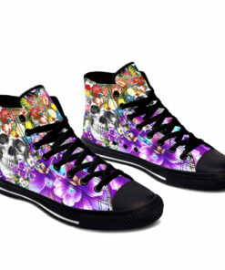 violet flower skull high top shoes