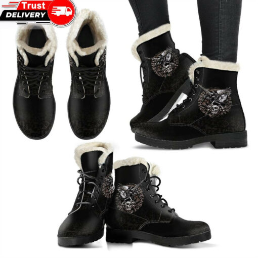 warrior tattoo odin faux fur leather boots 1