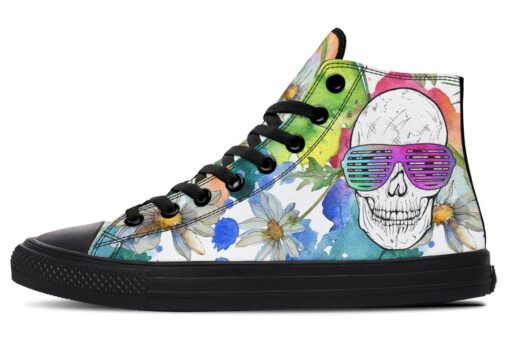 watercolor cartoon skull high top canvas shoes