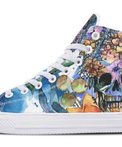 watercolor skull art high top canvas shoes