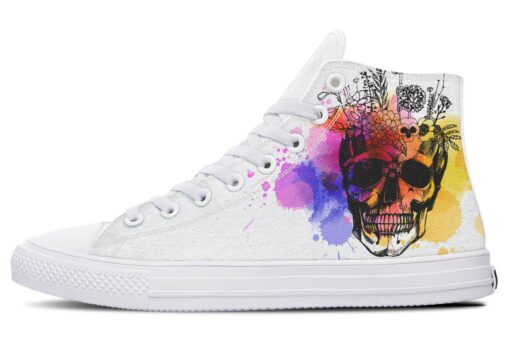watercolorful skull and flowers high top canvas shoes