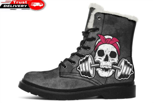 weight skull faux fur leather boots 1