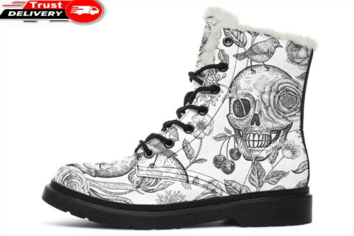 white blooming roses faux fur leather boots 1