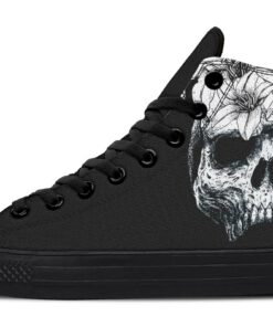 white skull and lily high top canvas shoes