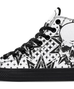 white skull black stars high top canvas shoes