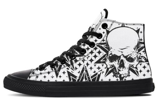 white skull black stars high top canvas shoes