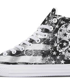 white skull with stars flag high top canvas shoes