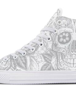 white sugar skull high top canvas shoes