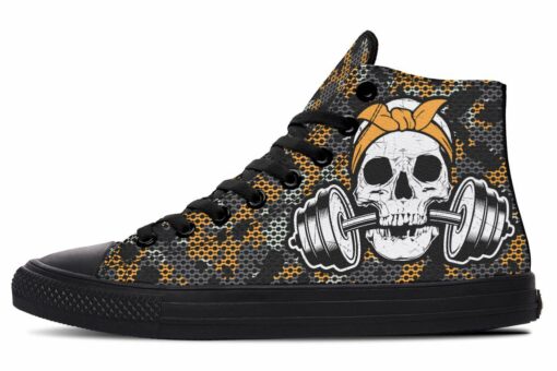 yellow black camo skull lift high top canvas shoes