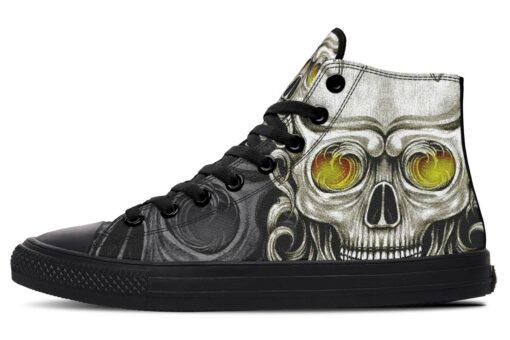 yellow eyes wave skull high top canvas shoes