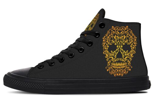 yellow sugar skull high top canvas shoes
